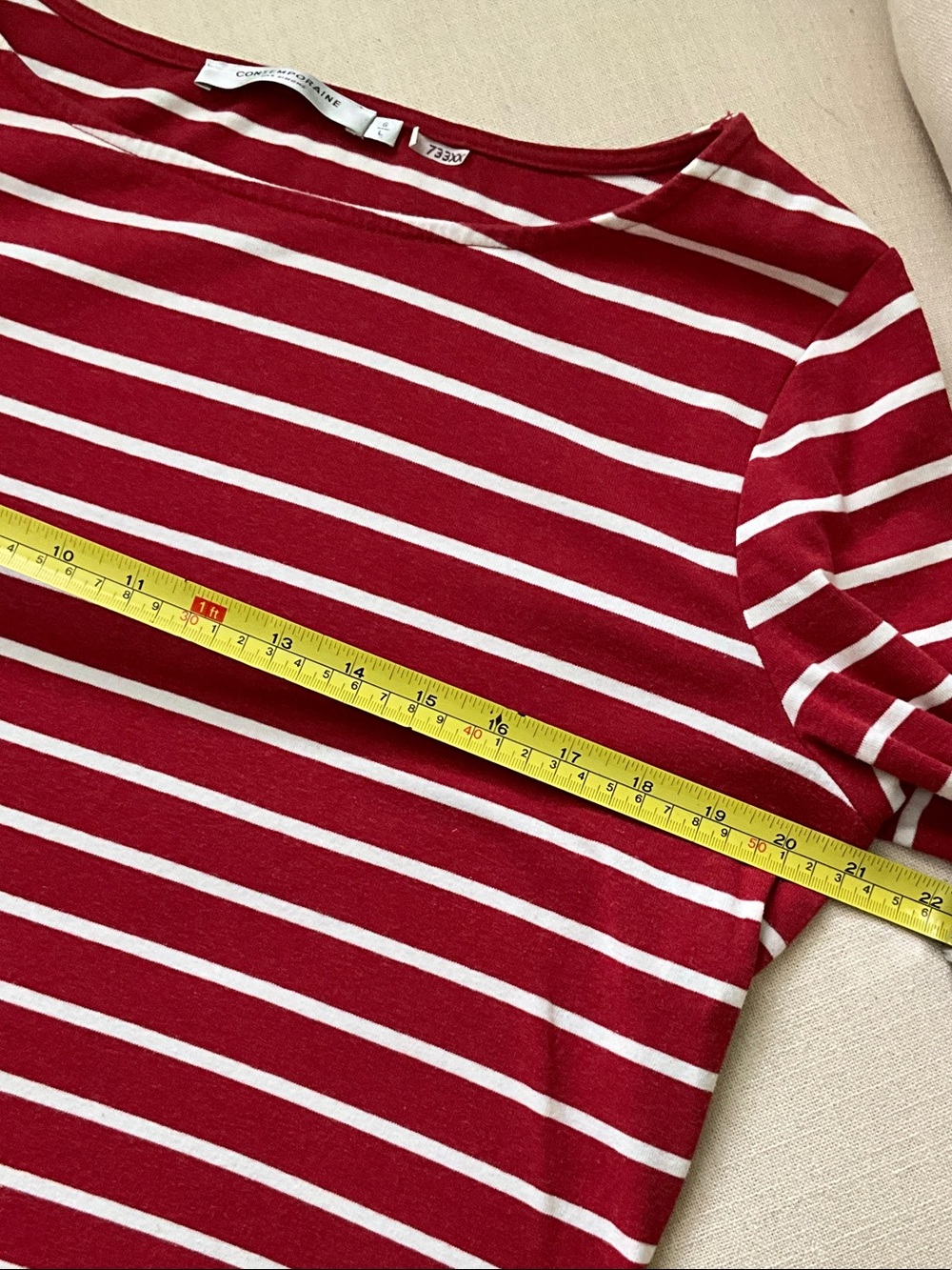 Striped Red and White Long-Sleeve Boatneck Tee - Picture 4 of 5